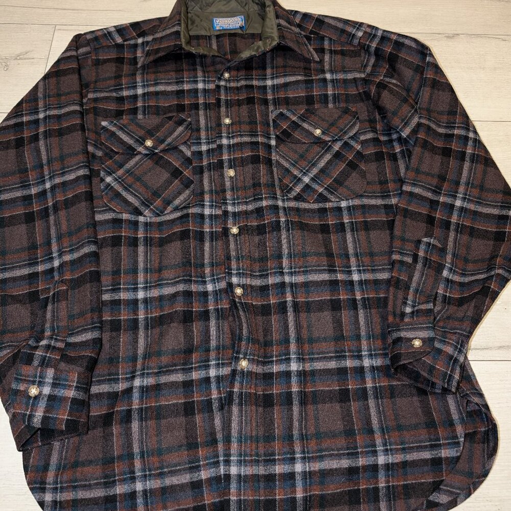 Vintage Pendleton Brown Wool Button Down Mens Shi… - image 2